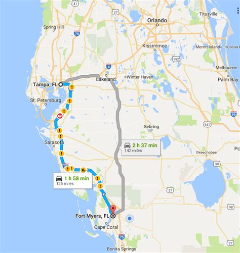 Fort myers to tampa. The total driving distance from Fort Myers, FL to Tampa Bay is 133 miles or 214 kilometers. Your trip begins in Fort Myers, Florida. It ends in Tampa, Florida. If you are planning a road trip, you might also want to calculate the total driving time from Fort Myers, FL to Tampa Bay so you can see when you'll arrive at your destination. 