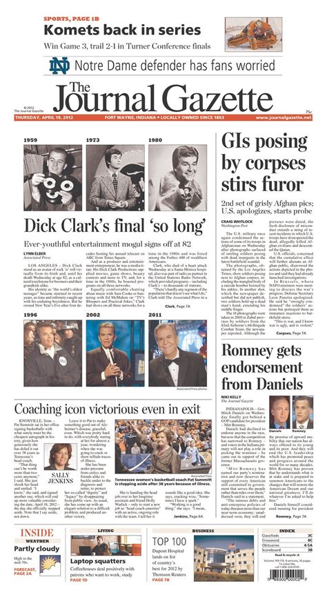 Updated: Jan 20, 2023 / 06:38 PM EST. FORT WAYNE, Ind. (WANE) — On Friday, The Journal Gazette announced on its website it plans to move its Sunday paper to Saturday and debut a Weekend Edition .... 