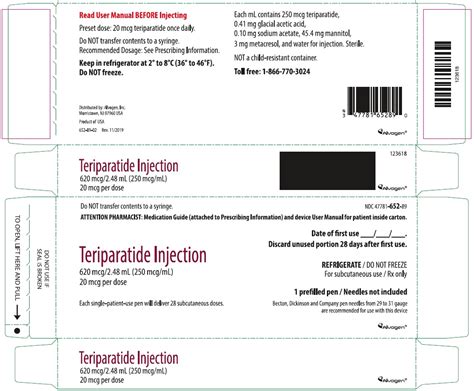 Forteo 20 mcg/dose (620 mcg/2.48 mL) subcutaneous pen injector