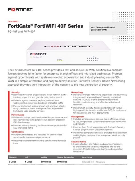 Fortigate Fortiwifi 40F Series Data Sheet PDF Transport Layer