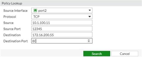 Fortigate policy lookup.  Solution Navigate to Policy and Objects -> The Fortinet Cookbook...