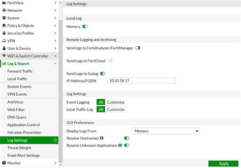 Fortigate syslog filter.  The virtual-switch-vlan option must be config ...