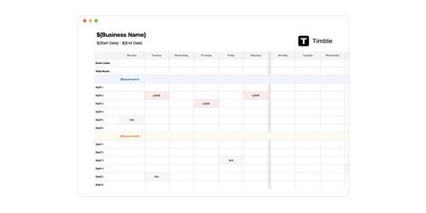 Fortnightly Staff Roster Template(Excel) Free Timble