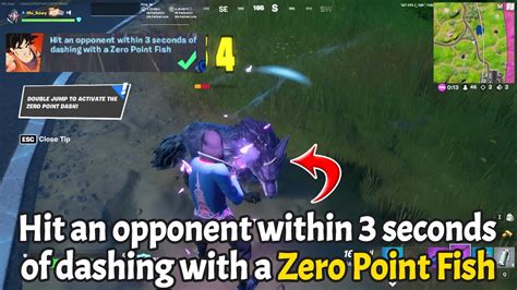 Fortnite How to hit an opponent within 3 seconds of dashing with a Zero Point Fish