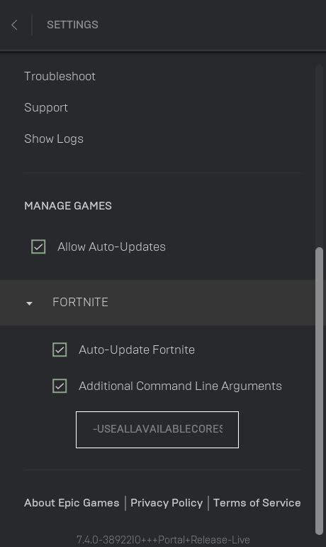 There has been a lot regarding command line arguments to help improve Fortnite game performance across Reddit, YouTube and so forth. Some of which looks like the following. -high -malloc=system -USEALLAVAILABLECORES -nomansky +mat_antialias 0 Needless to say only one of those arguments actually works with the Unreal Engine.