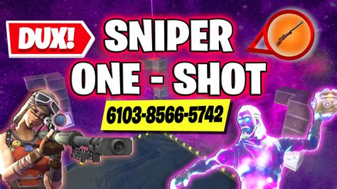 1866-0150-4149. Sniper One Shot by Dux is Fortnite's most played Snipers Only creative map. Perfect for trickshots and noscopes, sniper one shot is a map you have to play! Published in Fortnite Chapter 1 Season 7, it pioneered the way for snipers maps in Fortnite and helped establish Dux as one of the top fortnite map makers of all time.. 