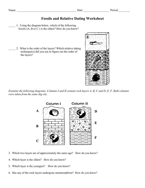 Fossils And Relative Dating Worksheet