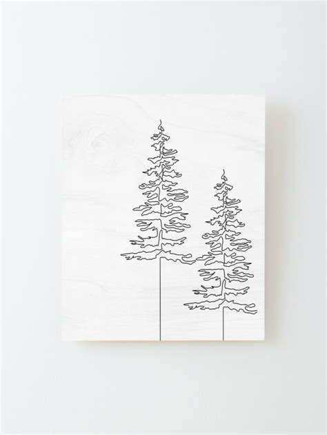 Fotobehang Pine tree line drawing, Minimal style, Side view, set …