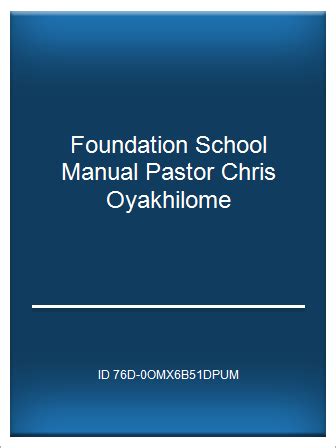 Foundation school manual for chris embassy. - Grade 1 water treatment study guide.