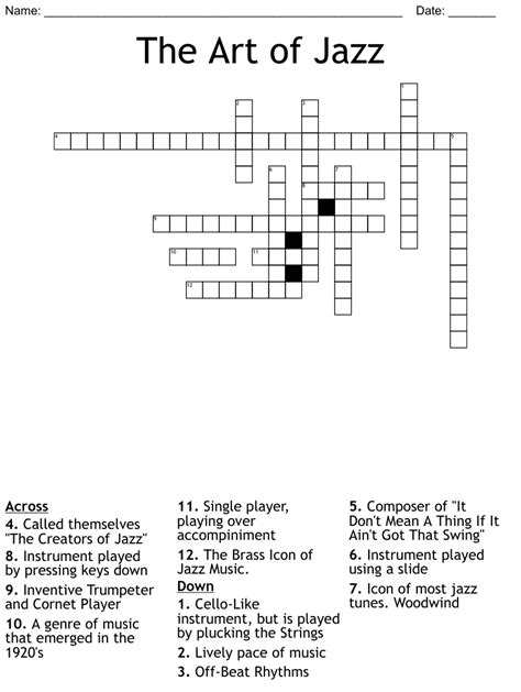 Fountain of jazz crossword. Here is the answer for the crossword clue Scheider of "All That Jazz" featured on April 5, 2024. We have found 40 possible answers for this clue in our database. Among them, one solution stands out with a 91% match which has a length of 3 letters. We think the likely answer to this clue is ROY. 