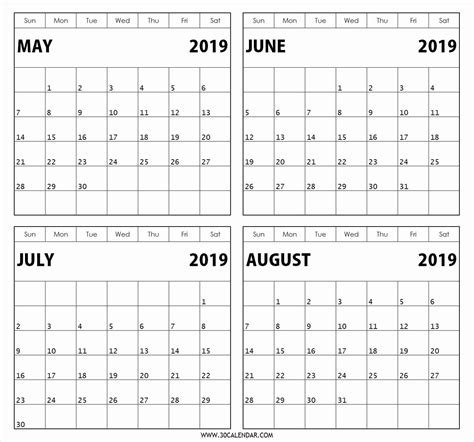 Four Month Calendar Template
