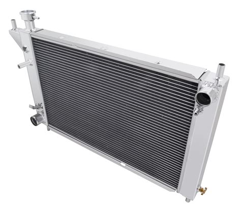 Radiator Size: High Performance Racing Spec. 4-Row of tubes Core Racing Design Core and Tank Material:Full Aluminium Overall Size: 26 3/4"H x 23"W Core Size: 20 3/4"H x 19 1/4"W Inlet: 1 1/2" located on the center. Outlet: 1 3/4" located on passenger side.. 
