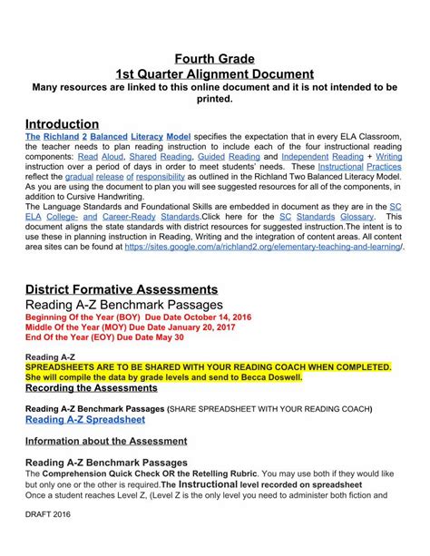 Fourth Grade 1st Quarter Alignment Document Introduction