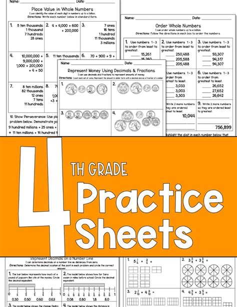 Fourth Grade Math Practice Sheets Practice Workbook 4th Grade