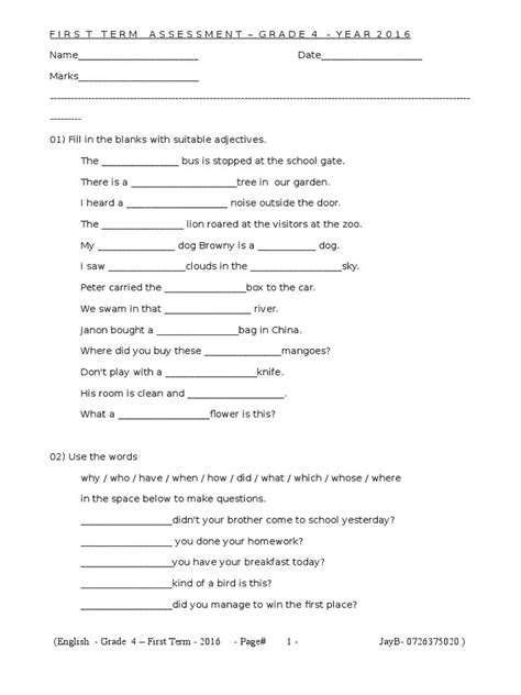 Fourth Grade Sample Test Papers