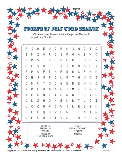 Fourth Of July Word Search Free Printable