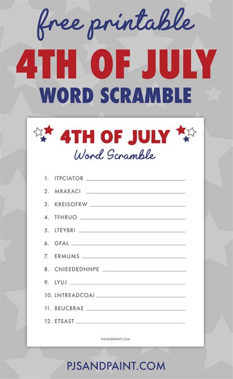 Fourth of July Word Scramble Printable by Lesson Machine TpT