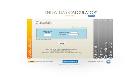 Based on your location's weather forecast and historical trends our Snow Day Calculator will calculate the probability of schools in your area being cancelled over the next 14 days. The Snow Day Calculator takes into account: Daily Snowfall. Cumulative Snow Depth. Minimum Temperature. Minimum Temperature (Feels Like) 
