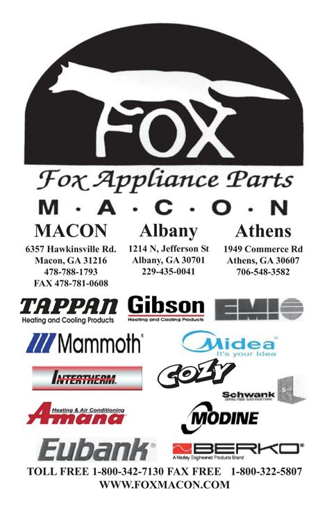 Fox Appliance Parts Of Athens - Athens, GA 30607