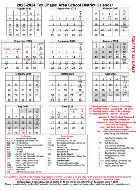 Fox Chapel Calendar