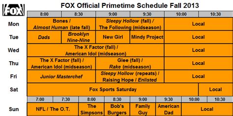 Daily Sports TV Schedule See live and upcoming sporting events on FOX and across the sports world!. 