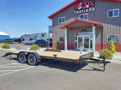 Fox trailers. 76″ x 14′ Aluminum Utility Trailer with Bi-Fold Gate (MU6.5X14FA-2.0) All-Aluminum Construction. 24″ O/C Floor Crossmembers. 2″ x 3″ Subframe Tubing. 15″ Aluminum Wheels. Matching Spare Tire with Mount. 6,000# Coupler with 2″ Ball. (2) 5000# Safety Chains. Torsion Ride Idler Axle. 