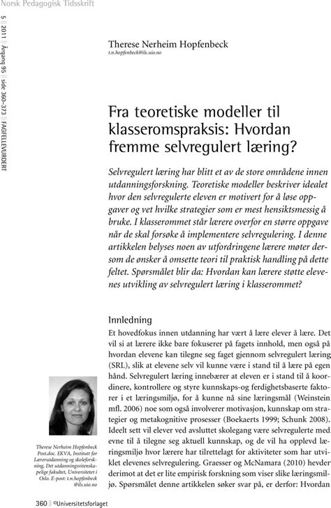 Fra teoretiske modeller til klasseromspraksis: Hvordan …