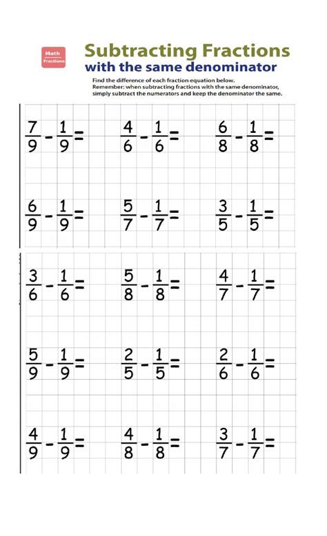 Fraction Addition And Subtraction Worksheet
