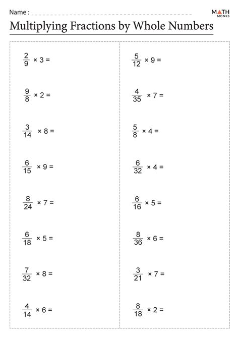 Fraction And Whole Number Multiplication Worksheet Free Printable