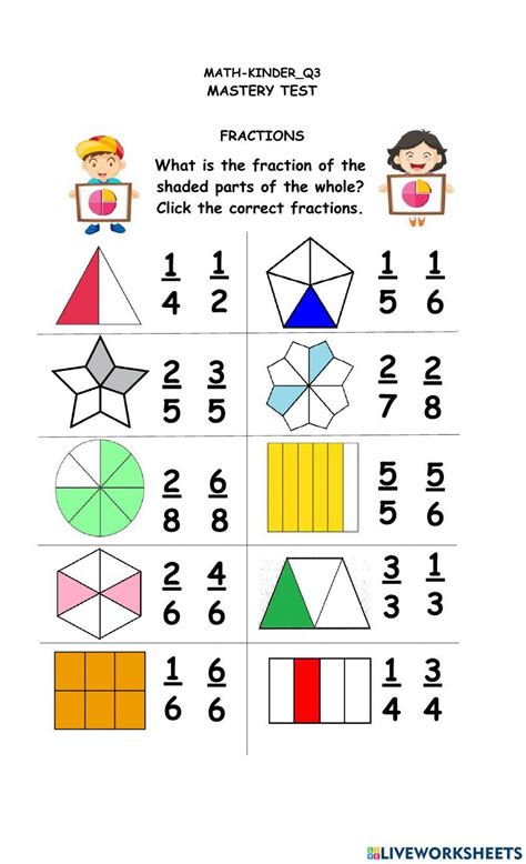 Fraction live worksheet for class 4.  Reading, math and more for kindergarten t...