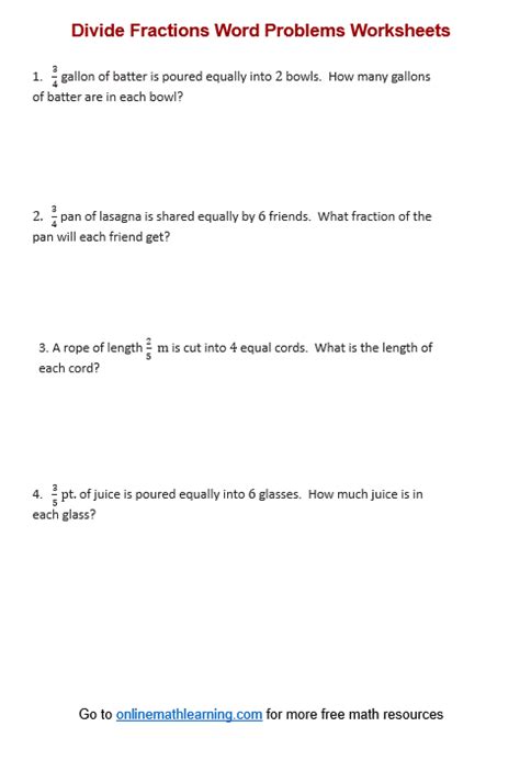 Fraction word problems worksheet with answers pdf.  fractions divide by whole numbers.  Oct 3, ...