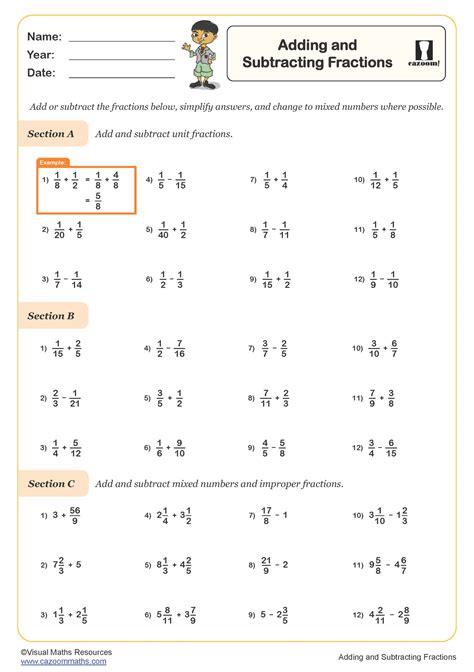 Fractions Adding And Subtracting Worksheet
