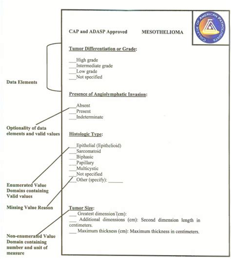 Fragment of CAP cancer checklist and ADASP guidelines for reporting