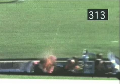 Frame 313 zapruder. The Zapruder film shows JFK receiving his head wound at frame 313. Using medical data from the House Select Committee on Assassination's (HSCA) Forensic Pathology Panel and Zapruder frame 312 (JFK's last known position before impact), a trajectory was plotted to determine the source of the shot. 