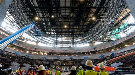 Frame for massive 'halo board' in place at Clippers' new arena