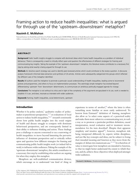 Framing action to reduce health inequalities: what is argued for ...