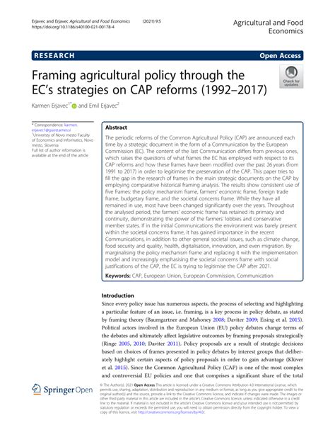 Framing agricultural policy through the EC’s strategies on …