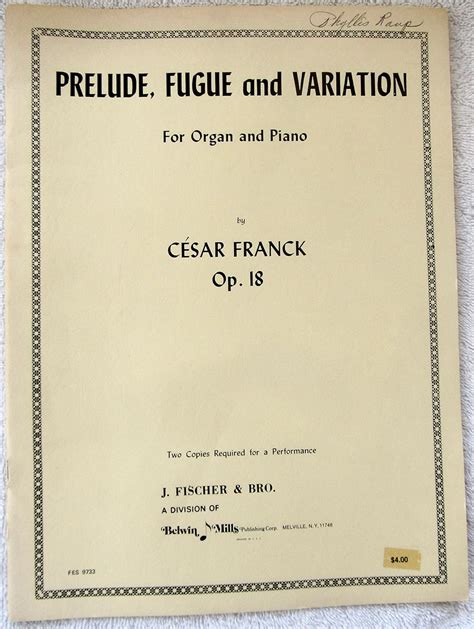 Franck - Prelude, Fugue and Variation Opus 18 - Piano World ...
