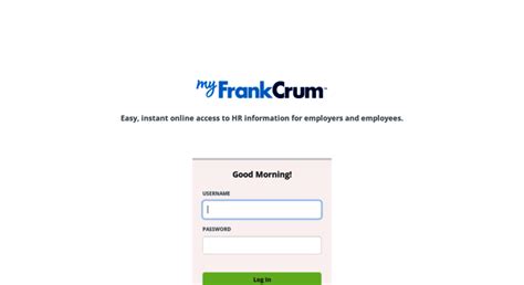 Frankcrum employee login. The FrankCrum headquarters spans 14 acres and includes a cafe, subsidized for employees. Menus include made-to-order breakfast, hot lunch options and even dinners that can be ordered to-go, all at ... 