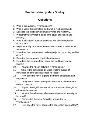 Frankenstein Comprehension Check Answers Questions