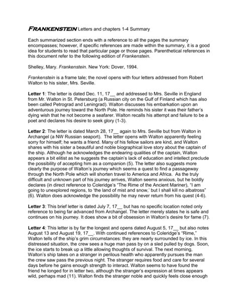Frankenstein Study Guide Questions Letters 1 4