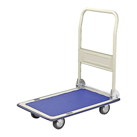 Franklin folding platform truck. 【Dimensions】L36*W24*H36Inch. Material: The foldable platform truck with Thickened steel Plate & handrail & 5inch durableTPR wheels. 【Easily Maneuverable】 - The push cart dolly with durable, heavy duty wheels offer silent and reliable transportation for your items and materials. 