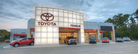 Franklin toyota. Franklin Toyota is an Toyota dealership in Statesboro, GA that provides customers with professional sales, finance and service assistance. Call us today! Call Us. Sales . Service . Parts . Map. Open Today! 9:00 AM - 7:00 PM. New. Schedule a Test Drive; 