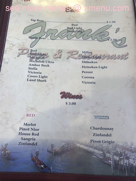 Franks dunedin menu. Latest reviews, photos and 👍🏾ratings for Frank's Restaurant at 508 Main St in Vincennes - view the menu, ⏰hours, ☎️phone number, ☝address and map. 