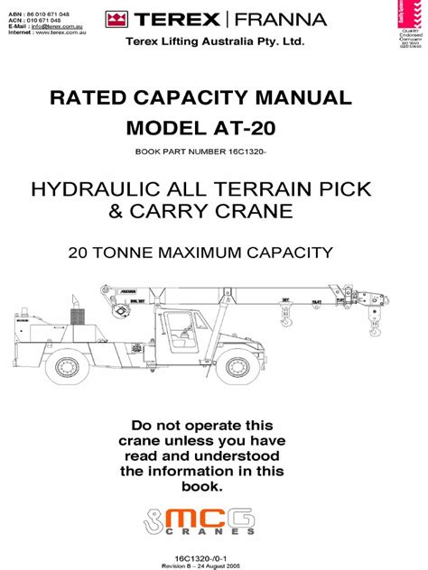 Franna 20 t crane operators manual. - Metadata for digital collections a how to do manual.