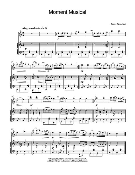 Franz Schubert Moment Musical Sheet Music Notes, Chords