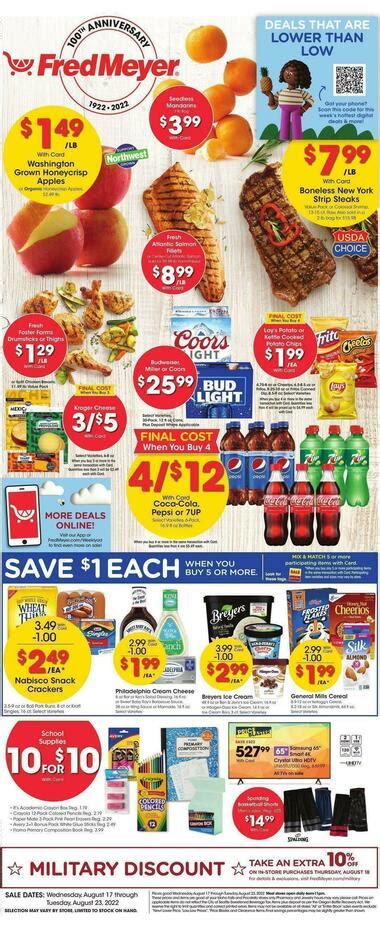 View your Weekly Ad Fred Meyer online. Find sales, special offers, coupons and more. Valid from Aug 16 to Aug 22. ... Weekly Ad for Medford North Valid Aug 16 - Aug 22, 2023 change weekly ad Weekly Ad. Valid Aug 16 - Aug 22 View Ad. General Merchandise. Valid Aug 16 - Aug 22 View Ad. Section. Browse by Section ⌄ There are no categories ...
