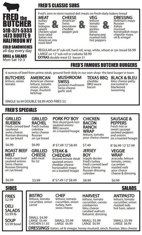 Fred the Butcher menu in Clifton Park, New York, USA