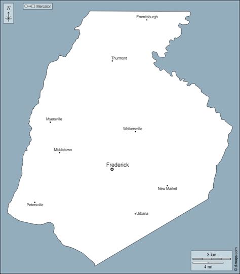 Frederick County free map, free blank map, free outline map, free base