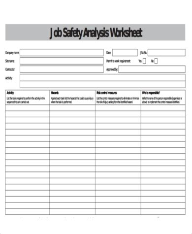 Free 10 Sample Job Safety Analysis Forms In Pdf Ms Word Excel
